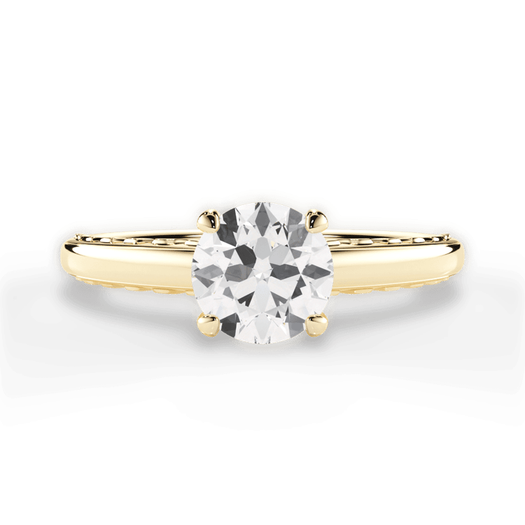 The Alessia Round Cut 18kt Yellow Gold Engraved Solitaire Engagement Ring
