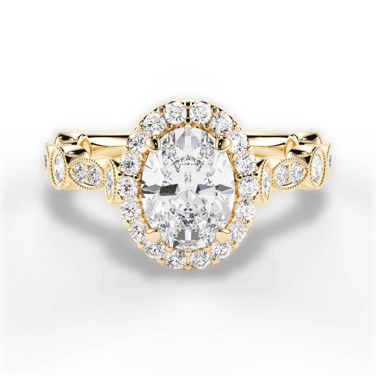 18kt Yellow Gold Round & Marquise Diamond Halo Engagement Ring
