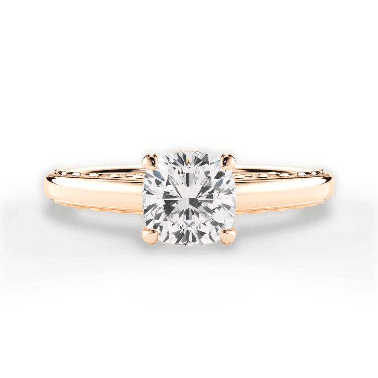 The Alessia Cushion Cut 18kt Rose Gold Engraved Solitaire Engagement Ring