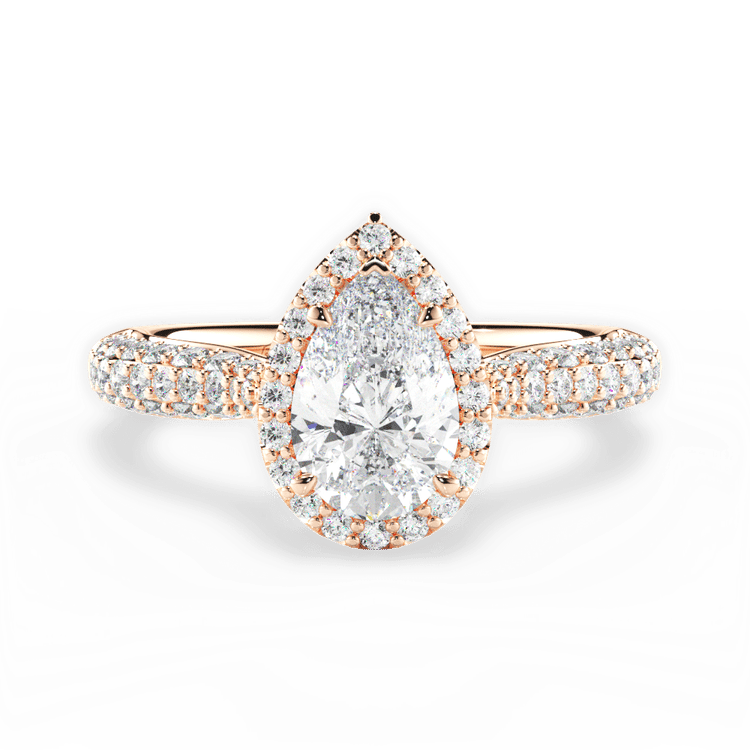 The Leilani Princess Cut 18kt Rose Gold Three Row Pavé Diamond Halo Engagement Ring