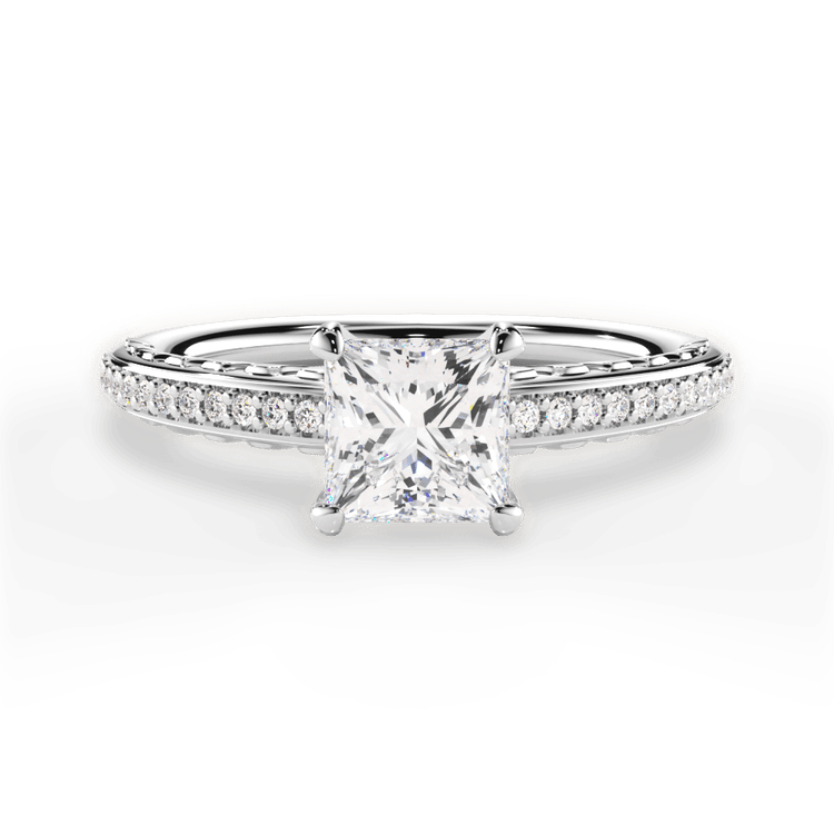 The Gio Pear Shaped Platinum Engraved Diamond Engagement Ring
