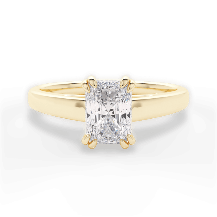 The Brooke Radiant Cut 18kt Yellow Gold Solitaire Cathedral Tulip Engagement Ring