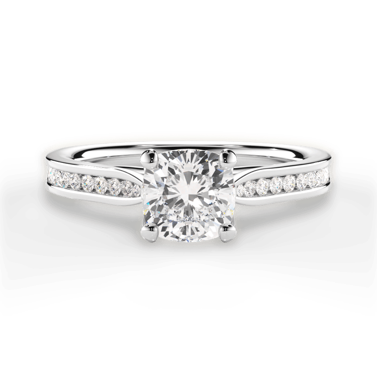 The Imani Cushion Cut Platinum Channel-Set Diamond Engagement Ring