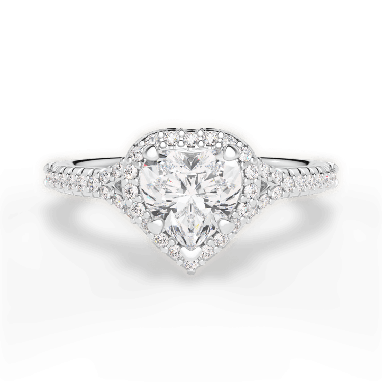 The Jordan Heart Shaped Platinum Dainty 'V' Band Halo Engagement Ring