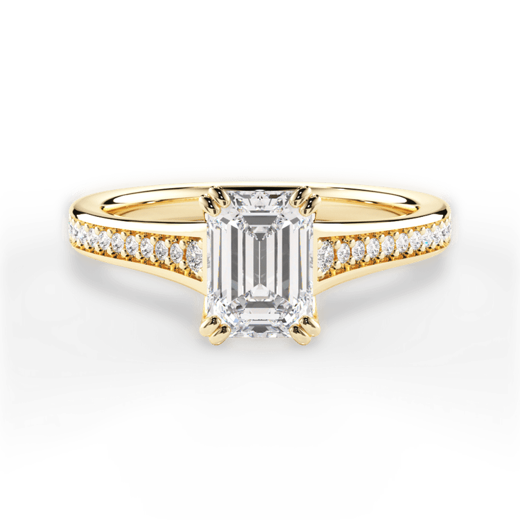 The Evita Emerald Cut 18kt Yellow Gold Micropavé Diamond Band Engagement Ring