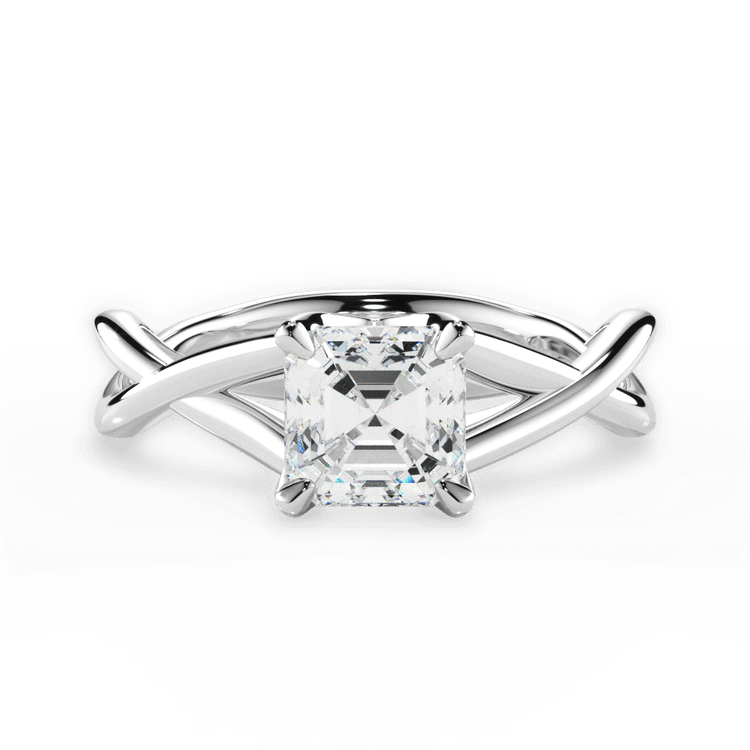 The Carmella Asscher Cut Platinum Open-Twist Solitaire Engagement Ring
