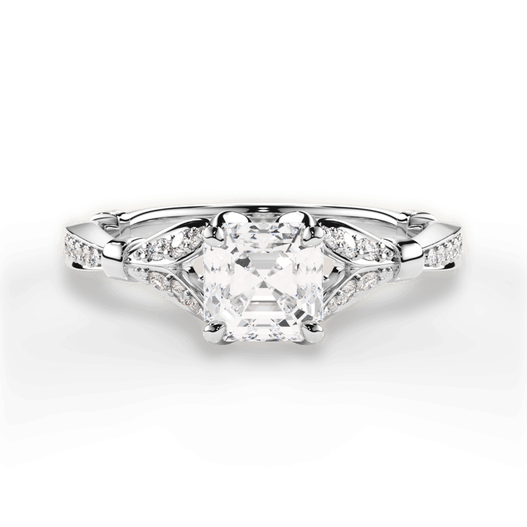 The Korina Asscher Cut Platinum Vintage Diamond Embellished Prong Engagement Ring