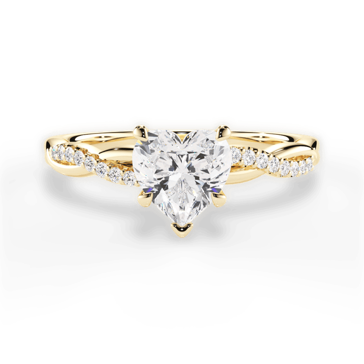 The Mia Heart Shaped 18kt Yellow Gold Petite Half Diamond Twist Engagement Ring