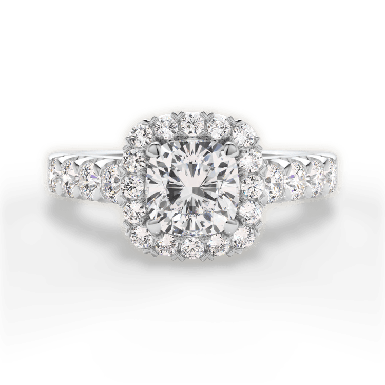 The Rafi Cushion Cut Platinum Masterwork Cushion Halo Diamond Band Engagement Ring