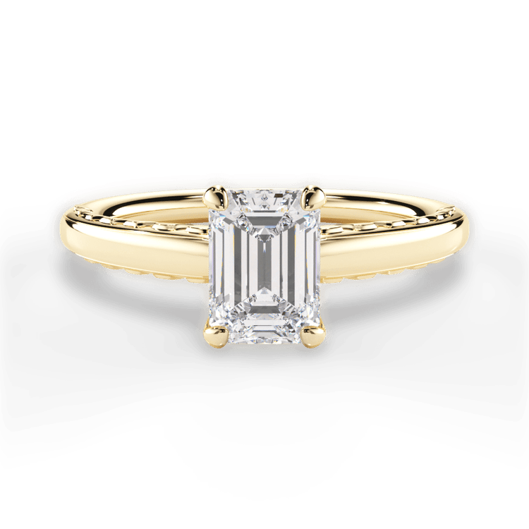 The Alessia Emerald Cut 18kt Yellow Gold Engraved Solitaire Engagement Ring