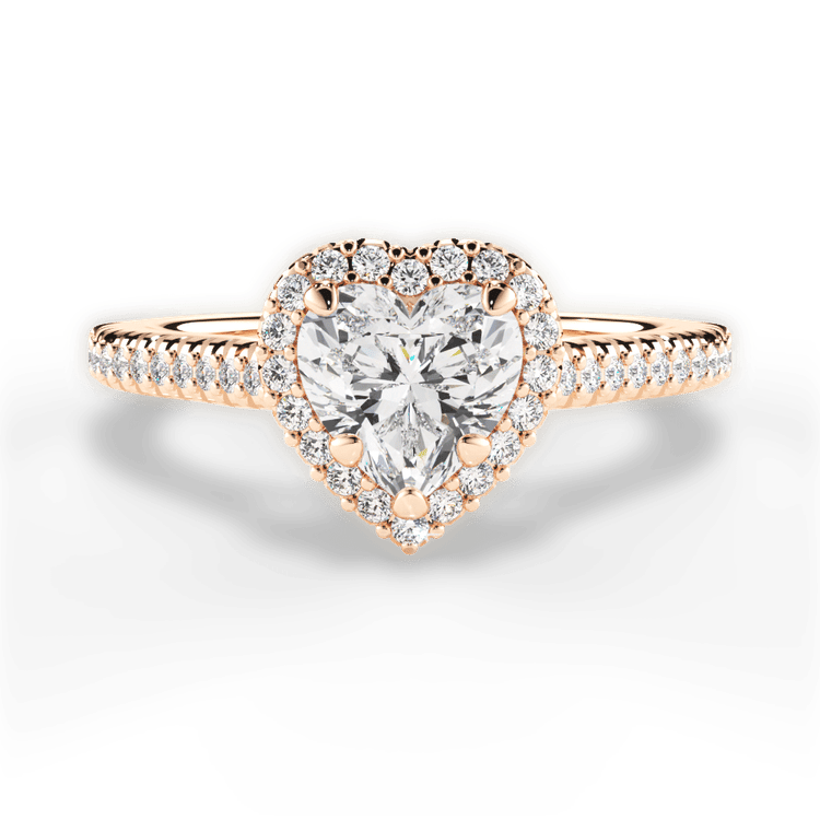 The Kris Heart Shaped 18kt Rose Gold Vaulted Halo Diamond Band Engagement Ring