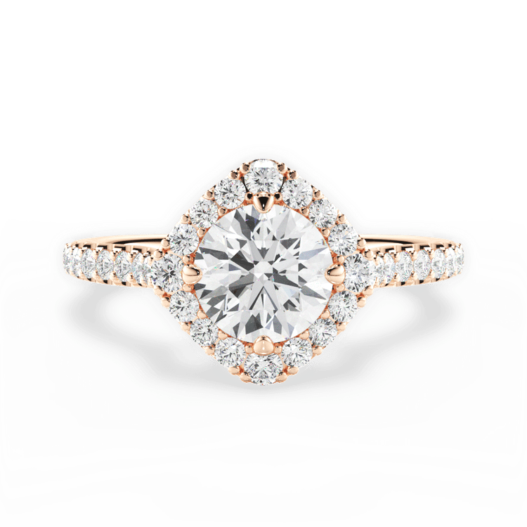 The Wynter Round Cut 18kt Rose Gold Kite-Set Halo Diamond Engagement Ring