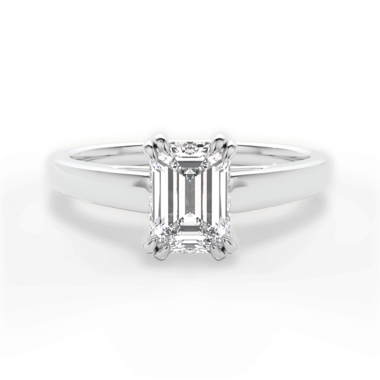 The Kendra Emerald Cut Platinum Solitaire Cathedral Tulip Engagement Ring