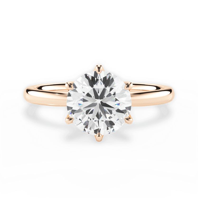 The Petra Round Cut 18kt Rose Gold Six-Prong Petal Solitaire Engagement Ring