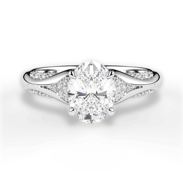 The Gabriella Oval Cut Platinum Micropavé Diamond Petal Engagement Ring