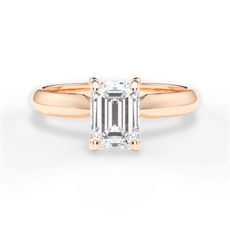 The Zoya Emerald Cut 18kt Rose Gold Solitaire Knife-Edge Engagement Ring