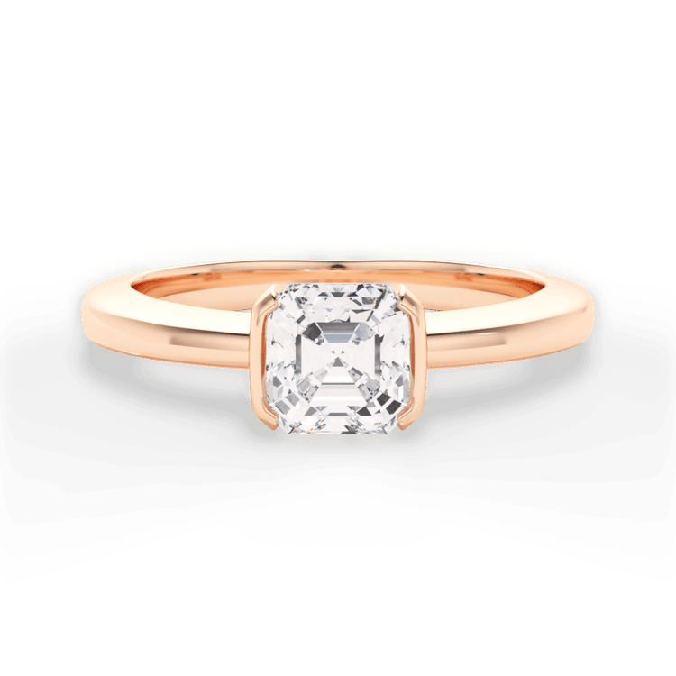 The Jaclyn Asscher Cut 18kt Rose Gold Solitaire Semi Bezel Set Diamond Engagement Ring