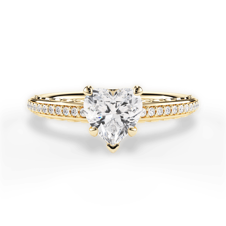 The Gio Heart Shaped 18kt Yellow Gold Engraved Diamond Engagement Ring