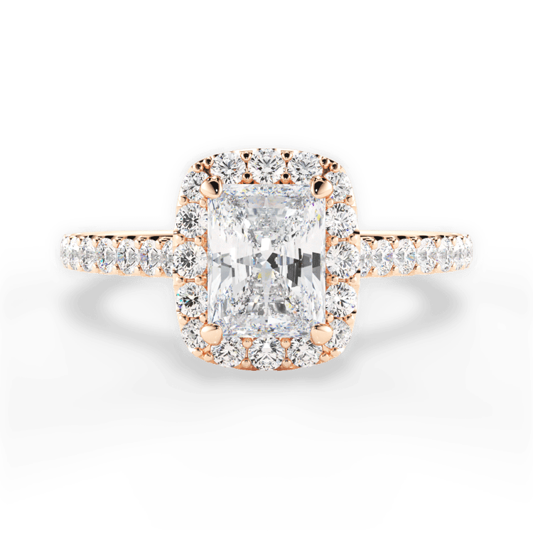 The Aria Radiant Cut 18kt Rose Gold Halo Diamond Engagement Ring