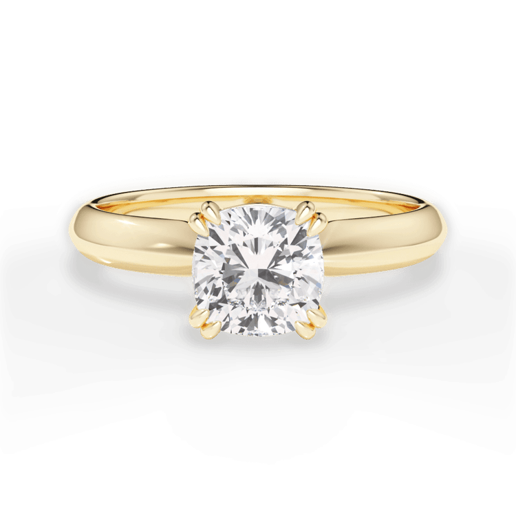 The Romie Cushion Cut 18kt Yellow Gold Solitaire Knife-Edge Tulip Engagement Ring