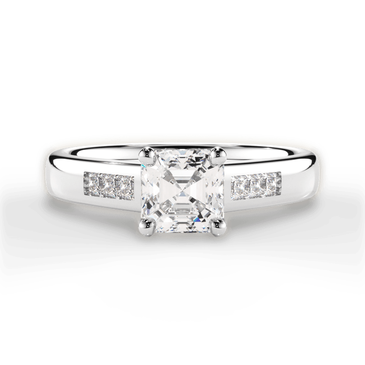 The Valentina Asscher Cut Platinum Solitaire Channel-Set Diamond Band Engagement Ring