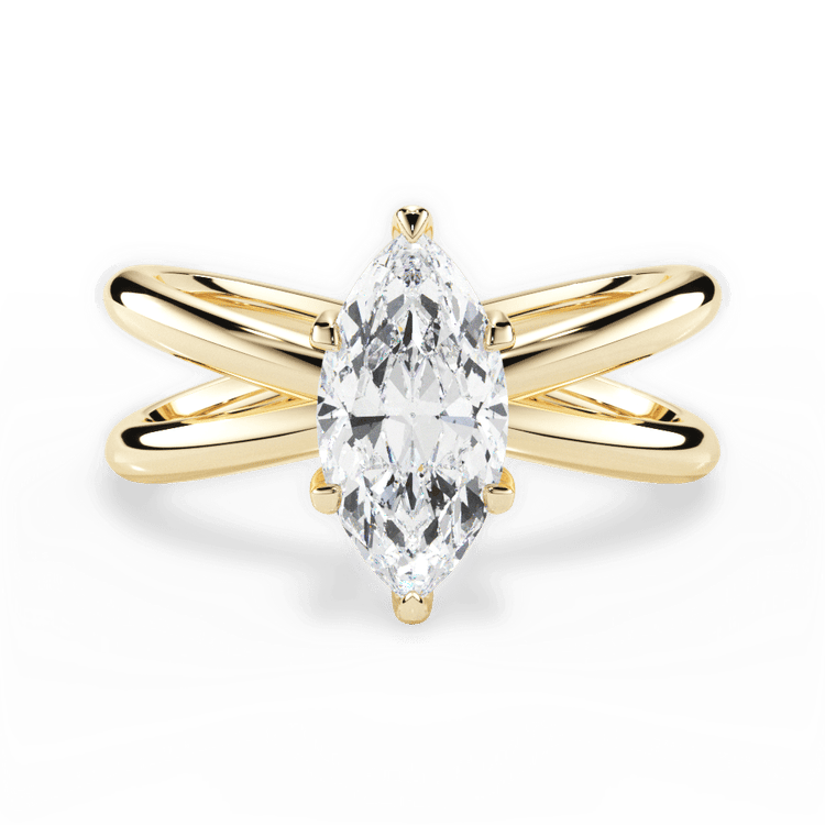 The Ciara Marquise Cut 18kt Yellow Gold Split Double Band Solitaire Engagement Ring