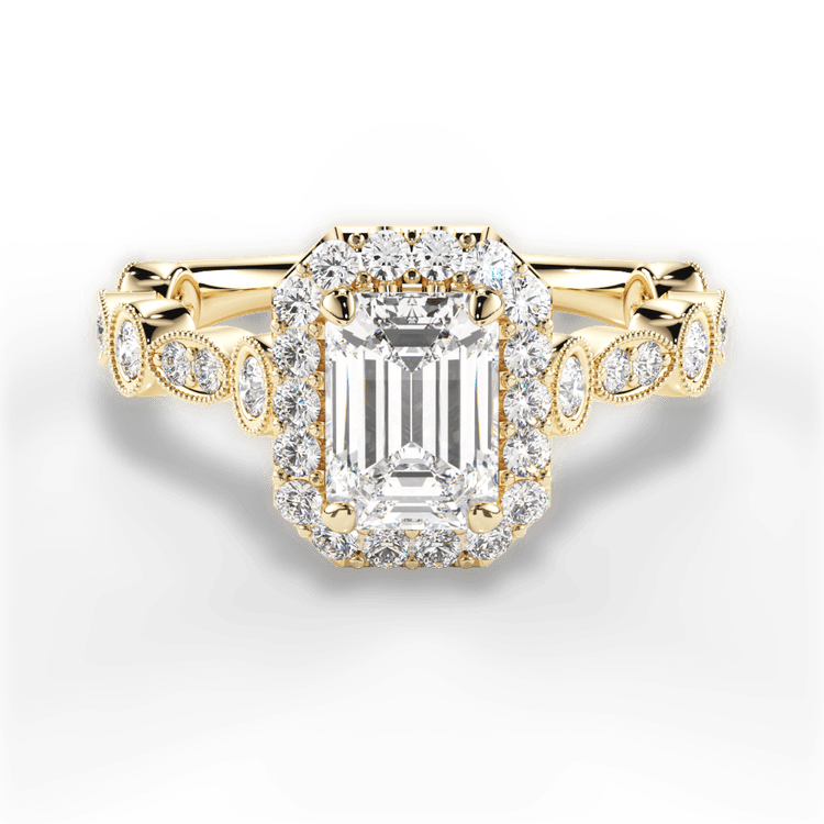 18kt Yellow Gold Round & Marquise Diamond Halo Engagement Ring