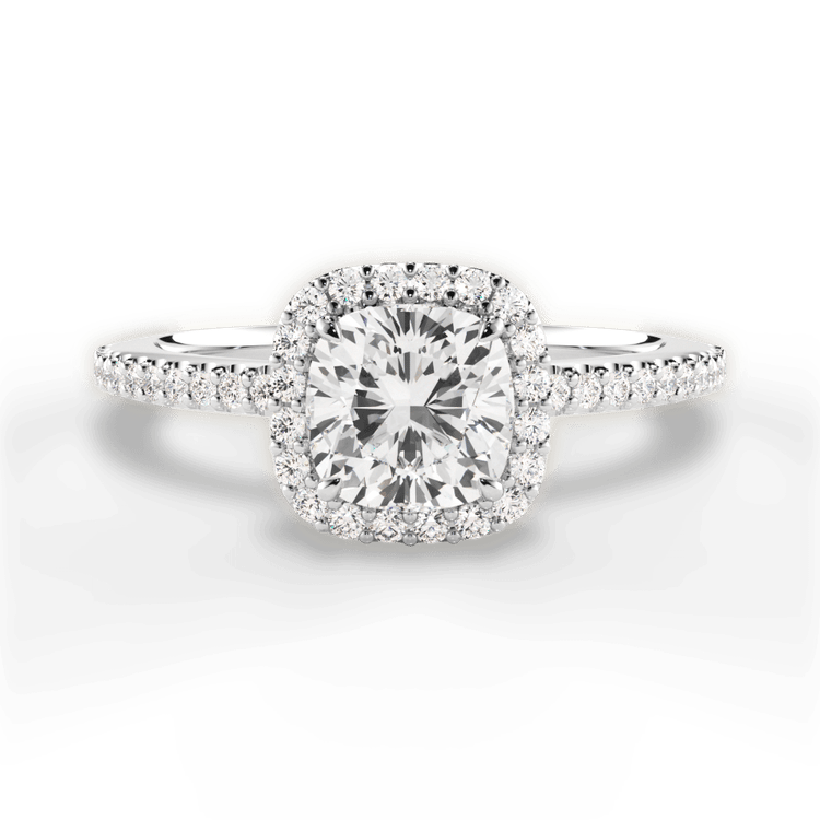 The Onesty Cushion Cut Platinum French-Set Halo Diamond Gallery Engagement Ring