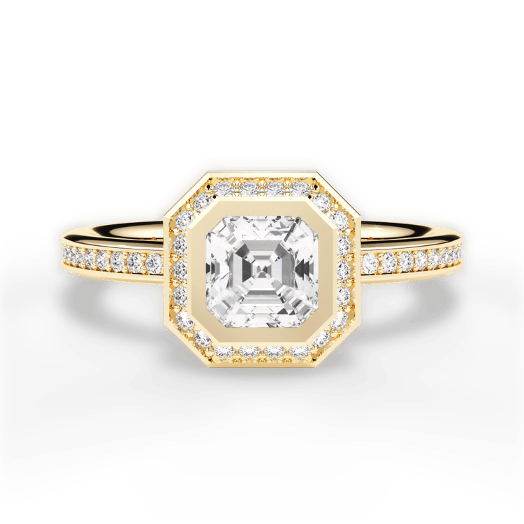 The Ritani Endless Love Asscher Cut 18kt Yellow Gold Round Vintage Halo Micropavé Diamond Band Engagement Ring