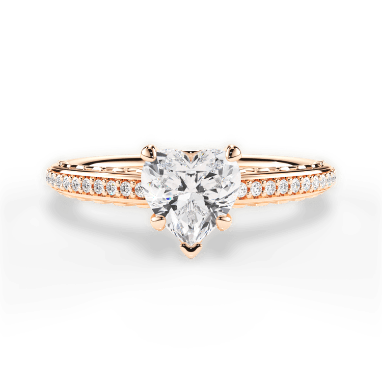 The Gio Heart Shaped 18kt Rose Gold Engraved Diamond Engagement Ring