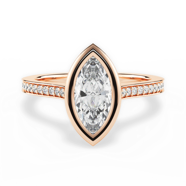 The Tyler Marquise Cut 18kt Rose Gold Bezel-Set Pavé Diamond Band Engagement Ring