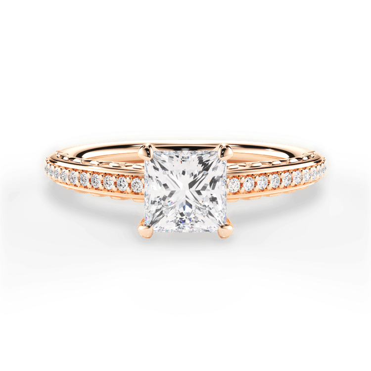 The Gio Pear Shaped 18kt Rose Gold Engraved Diamond Engagement Ring