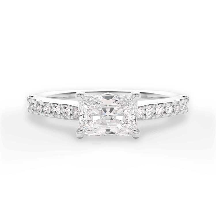 The Marta Radiant Cut Platinum East To West French-Set Diamond Band Engagement Ring
