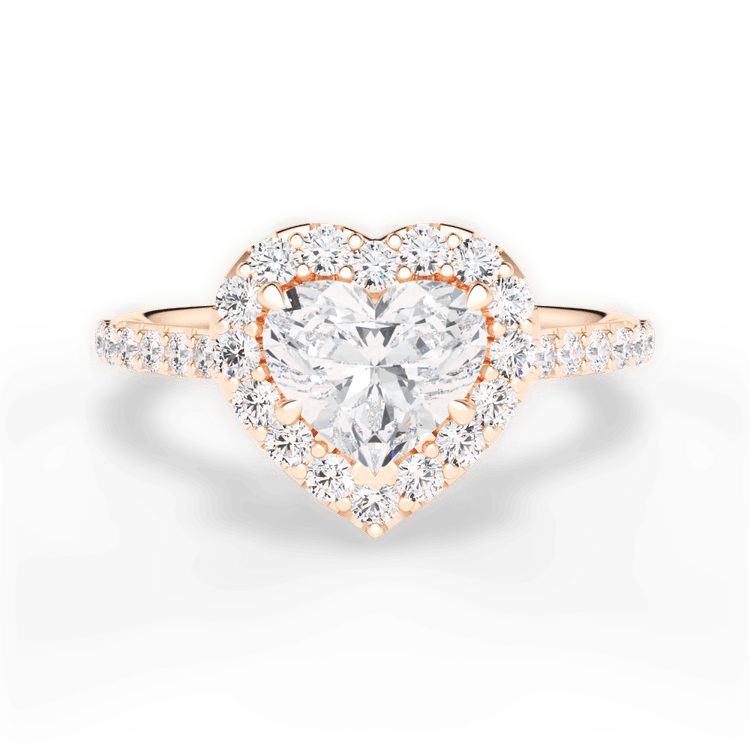 The Layla Heart Shaped 18kt Rose Gold French-Set Halo Diamond Band Engagement Ring