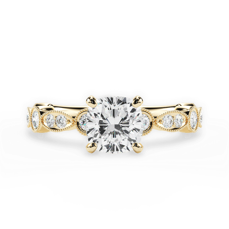 The Ciela Cushion Cut 18kt Yellow Gold Split Double Band Solitaire Engagement Ring