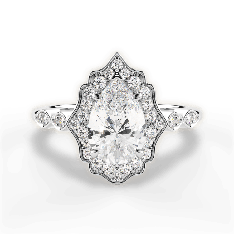 The Capri Princess Cut Platinum Vintage Floral Halo Diamond Engagement Ring