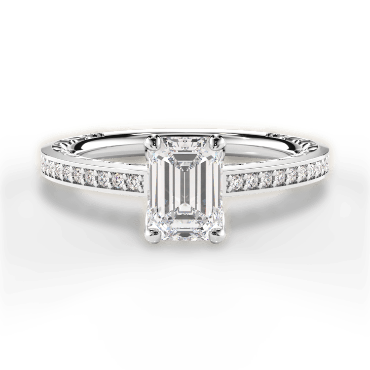 The Teisha Emerald Cut Platinum Lattice Micropavé Diamond Band Engagement Ring