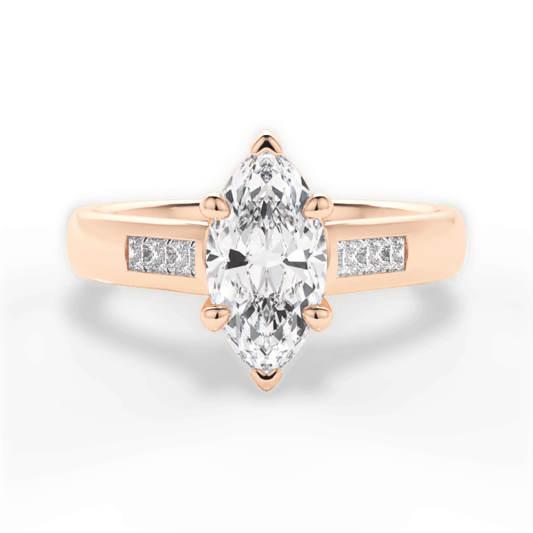 The Valentina Marquise Cut 18kt Rose Gold Solitaire Channel-Set Diamond Band Engagement Ring