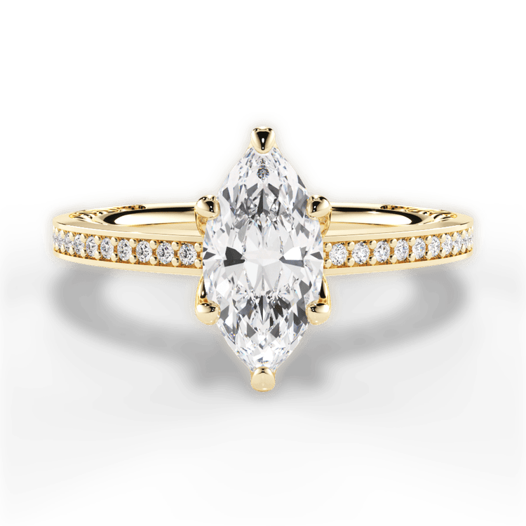 The Teisha Marquise Cut 18kt Yellow Gold Lattice Micropavé Diamond Band Engagement Ring