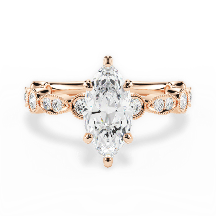 The Ciela Marquise Cut 18kt Rose Gold Split Double Band Solitaire Engagement Ring