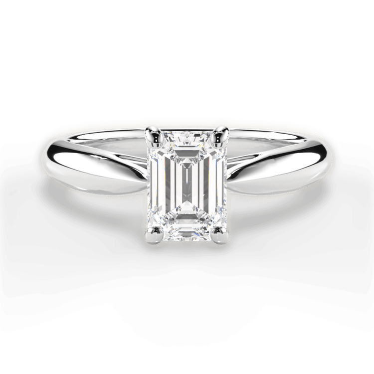 The Jasmine Emerald Cut Platinum Tapered Cathedral Solitaire Engagement Ring