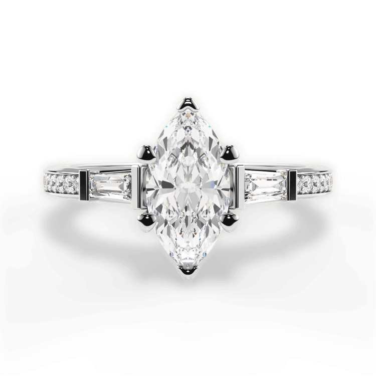 The Bea Marquise Cut Platinum Tapered Baguette Diamond Band Engagement Ring