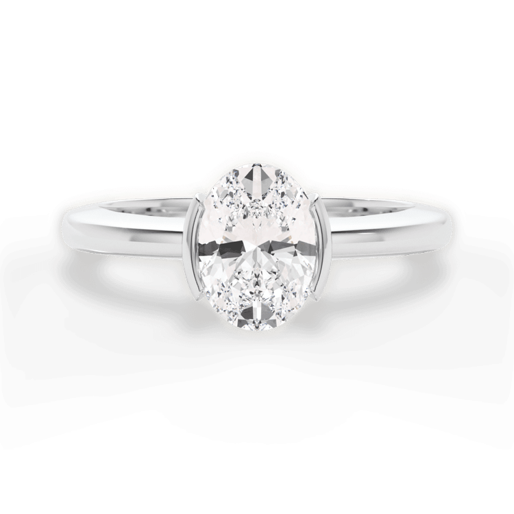 The Jaclyn Oval Cut Platinum Solitaire Semi-Bezel-Set Engagement Ring
