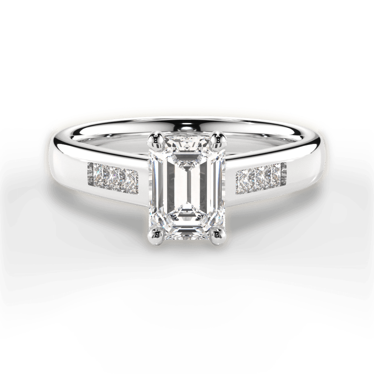 The Valentina Emerald Cut Platinum Solitaire Channel-Set Diamond Band Engagement Ring