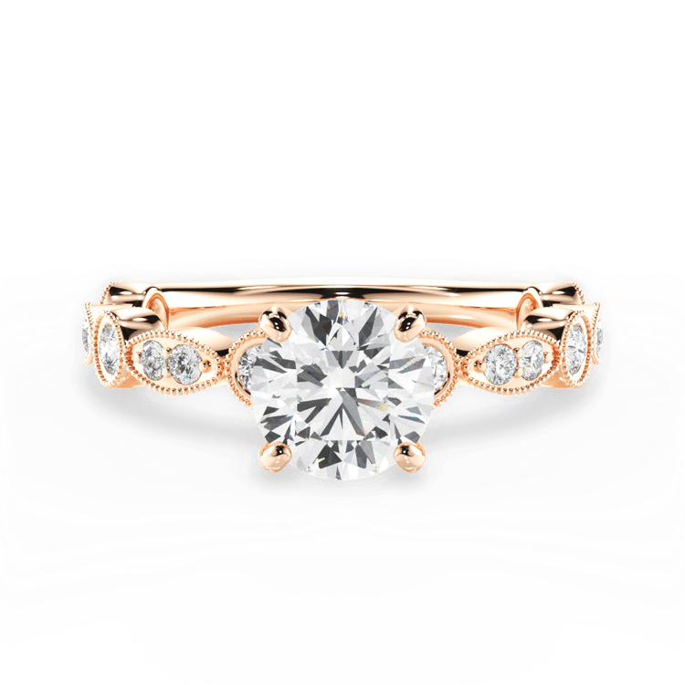 The Ciela Round Cut 18kt Rose Gold Split Double Band Solitaire Engagement Ring