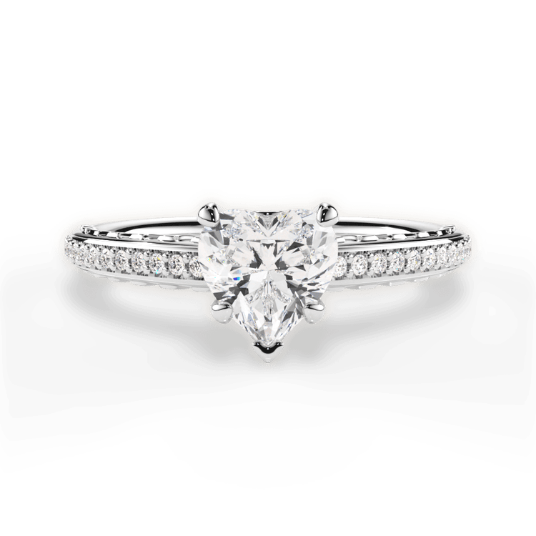 The Gio Heart Shaped Platinum Engraved Diamond Engagement Ring