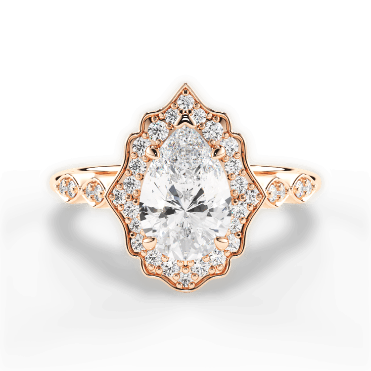 The Capri Princess Cut 18kt Rose Gold Vintage Floral Halo Diamond Engagement Ring