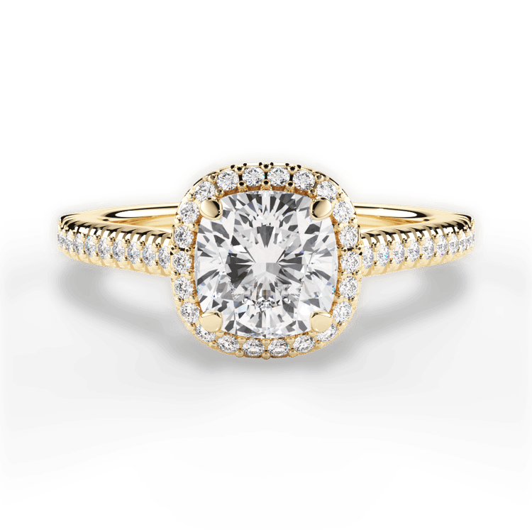 The Kris Cushion Cut 18kt Yellow Gold Vaulted Halo Diamond Band Engagement Ring