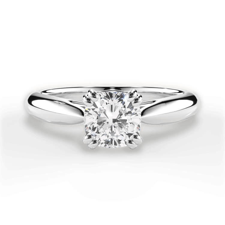 The Cordelia Cushion Cut Platinum Solitaire Tulip Cathedral Engagement Ring