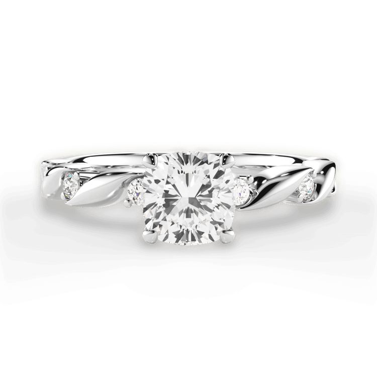 The Zariah Cushion Cut Platinum Coil Twist Diamond Engagement Ring